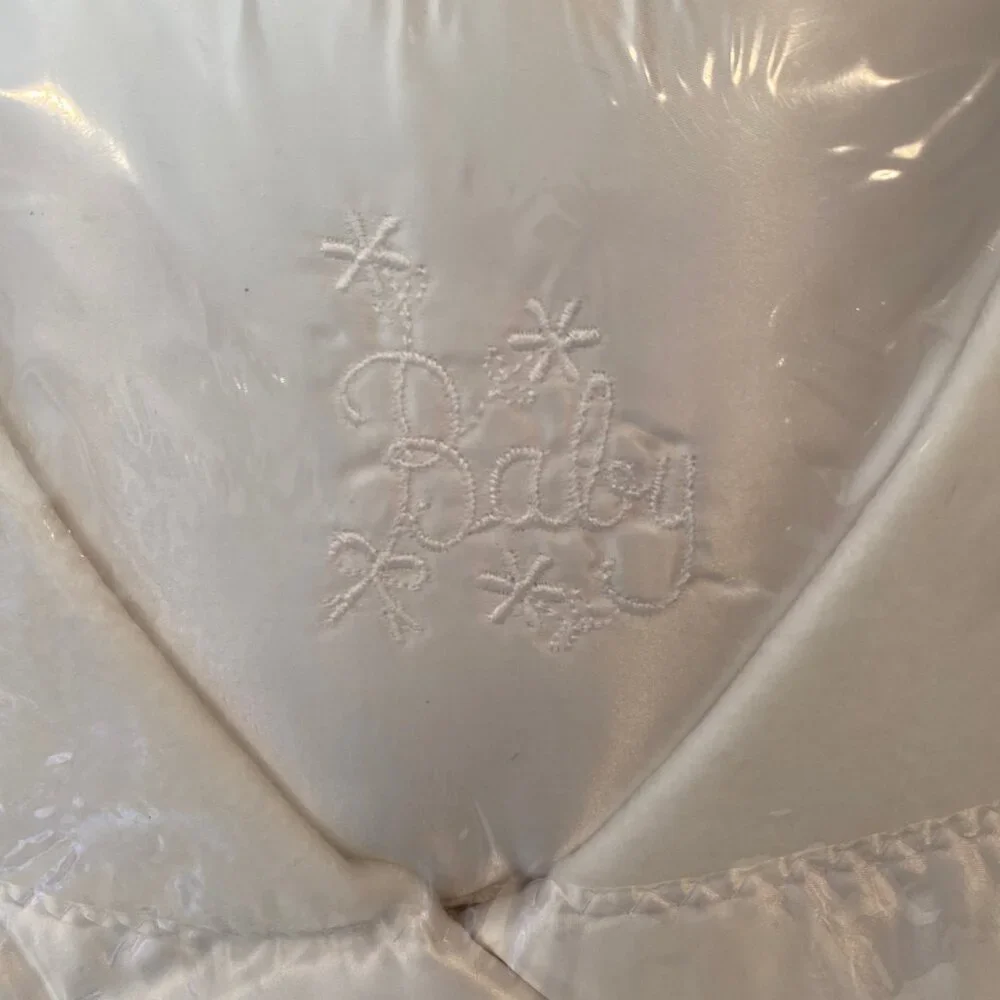 Quiltex White Baby Blanket New in Package Satin Trim Embroidered‎